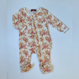 Milkbarn Cream and Pink Floral Ruffle Romper 3-6M EUC